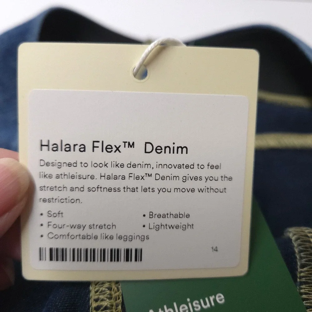 Halara Flex Denim Pants NWT Large Petite Blue Wide Leg High Waisted Pull On